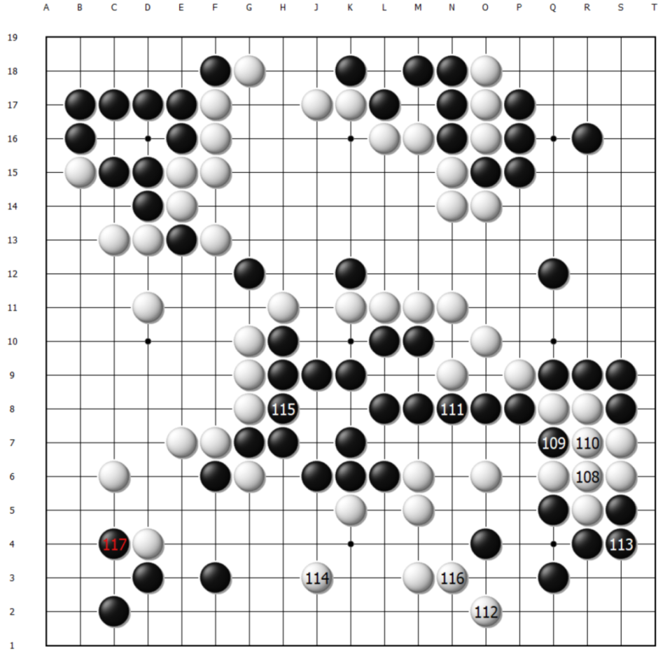 回到实战黑, 势保持到终, 的二子仍未 回到实战黑, 势保持到终, 的二子仍未